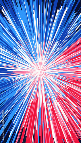 Abstract Starburst Zoom Effect in Red and Blue