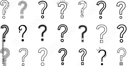 Diverse Collection of Stylized Question Marks on White Background
