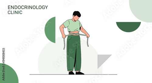 Endocrinology Clinic: Man Measuring Waistline for Weight Loss and Health Check