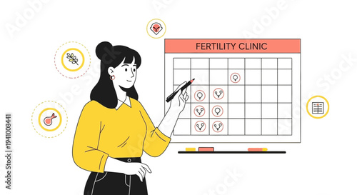 Fertility Clinic Calendar: Woman Planning IVF Treatment, Ovulation Cycle, Reproduction