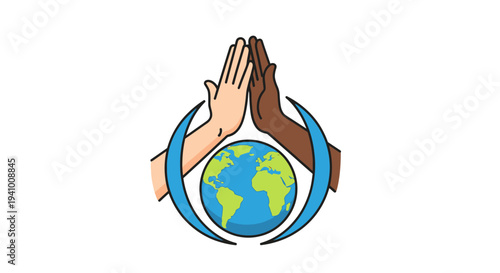 Hands Together in Unity Around Globe.