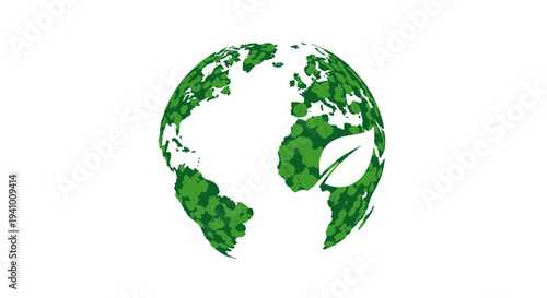 Green Globe Earth Illustration with Leaves.