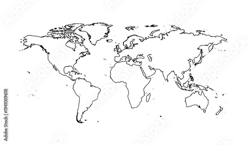 World map outline vector illustration isolated on white background minimalist global map