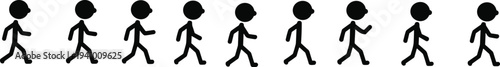 Animated Stick Figure Walking Sequence, Cartoon Character, Motion Illustration, Human Movement, Sequential Steps, Walk Cycle, Walk Animation, Walking Silhouette