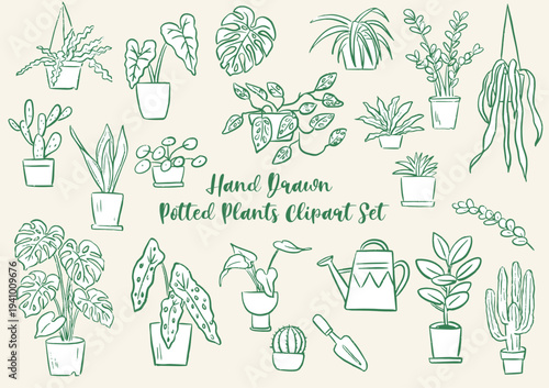 화분 식물 핸드드로잉 라인 일러스트 모음
