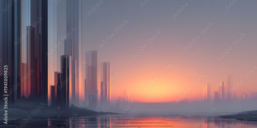 Fototapeta premium Futuristic Cityscape Sunset