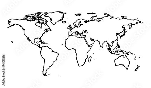 Minimalist world map outline vector isolated on white background global geography illustration