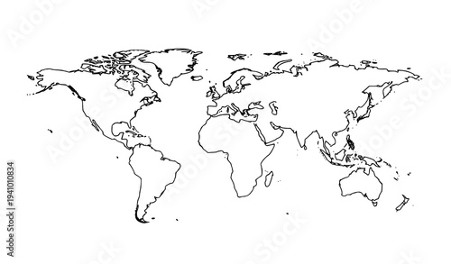 Simple world map outline vector illustration isolated on white background for global design