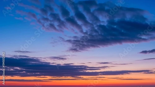 Vibrant sunset with clouds across the sky at dusk.