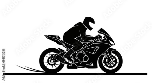 Motorcyclist riding sleek bike at high speed
