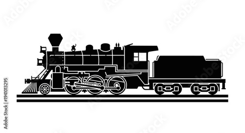 Vintage steam locomotive train on railroad tracks