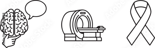 Brain Scan and Ribbon Icons: Medical Imaging and Awareness Healthcare Technology Isolated on white background