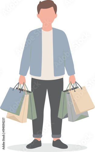 Shopping Concept – Man Carrying Shopping Bags Retail Vector Illustration