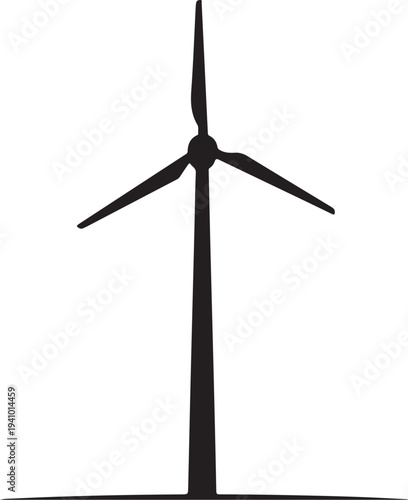 Wind turbine silhouette against a white background illustration
