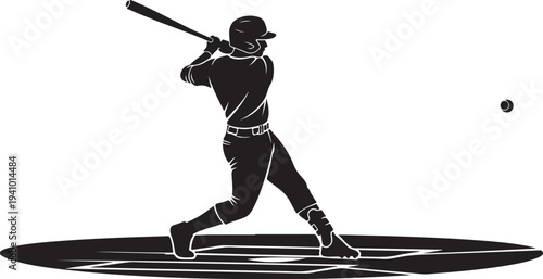 Baseball player swinging bat in black and white illustration