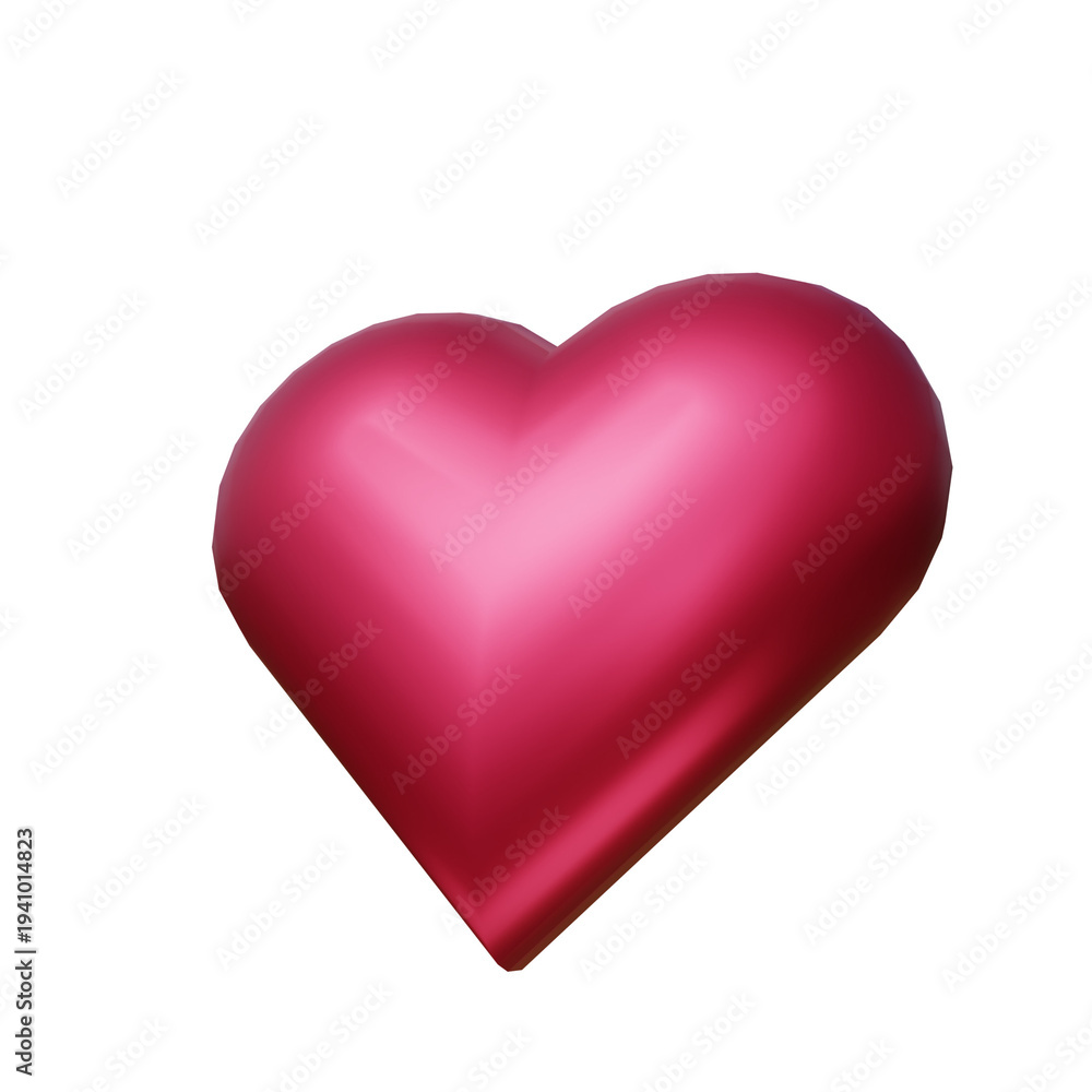 Fototapeta premium 3D pink heart shape isolated on black background, Glossy magenta metallic heart icon for Valentine's Day, Luxury 3D romantic heart symbol with shiny reflections