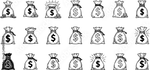 Money Bags with Dollar Signs - Hand-drawn Illustration Collection