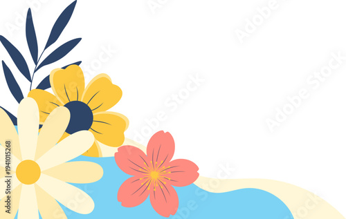 Flower Floral Corner Decoration for Women's Day, Kartini's Day, Spring Illustration. Vector Isolated
