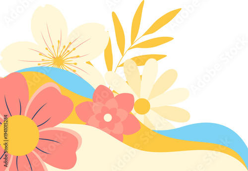 Flower Floral Corner Decoration for Women's Day, Kartini's Day, Spring Illustration. Vector Isolated