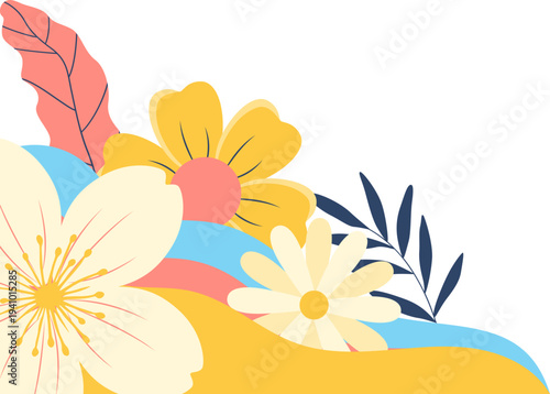 Flower Floral Corner Decoration for Women's Day, Kartini's Day, Spring Illustration. Vector Isolated