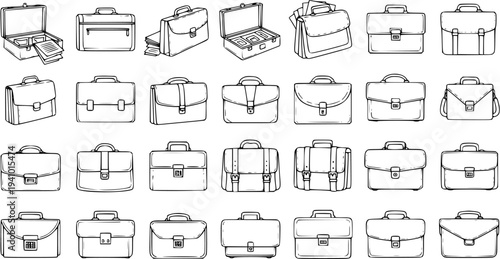 Hand-Drawn Collection of Various Briefcases and Attache Cases