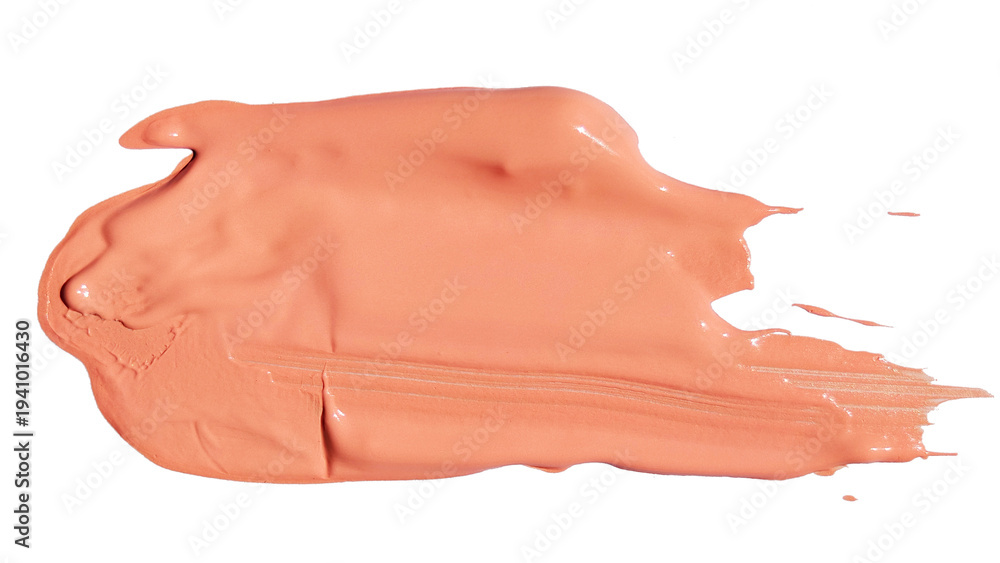 Fototapeta premium Horizontal peach-pink acrylic paint splash and curve. Smooth glossy texture. High-quality smear isolated on transparent background for graphic design and artistic overlays