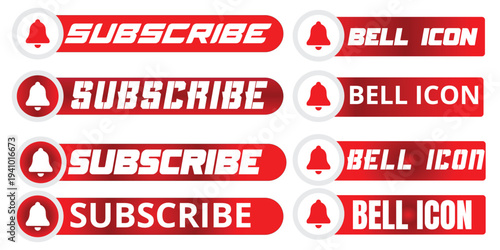 YouTube Subscribe Button Set with Notification Bell Icon – Red Social Media Subscription Banner Collection