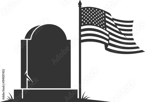 Memorial day tribute with american flag and tombstone