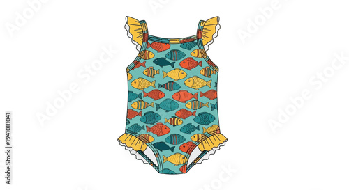 Vector illustration of colorful fish patterned swimsuit
