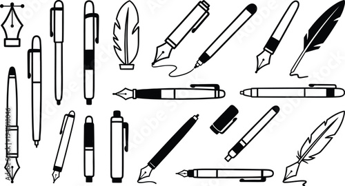 Set of 20 writing utensil icons vector