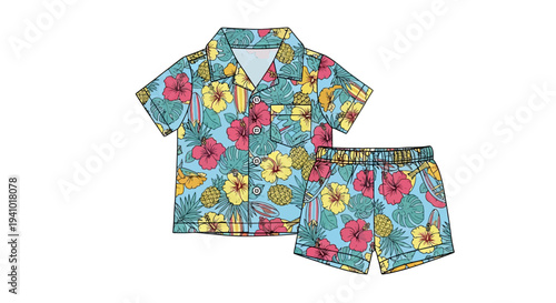 Vector illustration of colorful floral pajama set