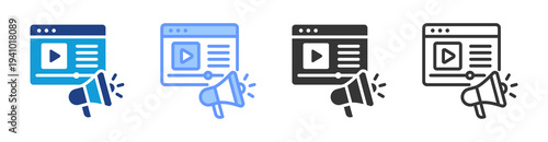 Video Marketing icon set multiple style collection