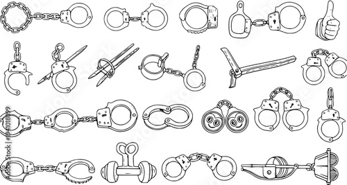 Vector Illustration Collection of Handcuffs and Restraints
