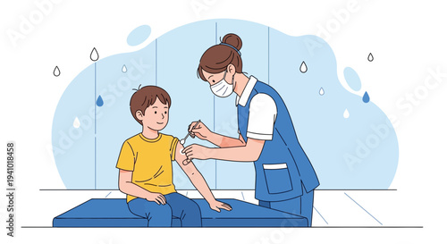 Nurse giving vaccination to a child, healthcare concept, illustration