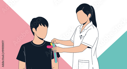 Nurse measuring child's temperature with thermometer, healthcare concept