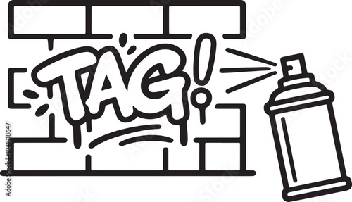 Graffiti spray can tagging a brick wall with bold letters