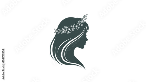 Woman Silhouette with Floral Headband Hair.