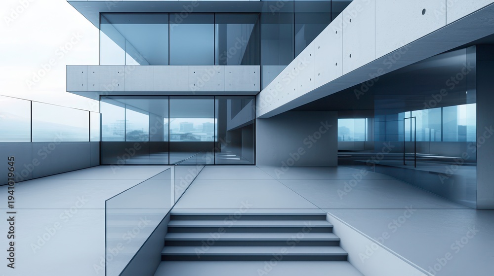 Obraz premium Modern Architectural Design with Minimalist Aesthetic and Glass Facade