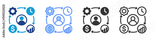 Project Management Process icon set multiple style collection