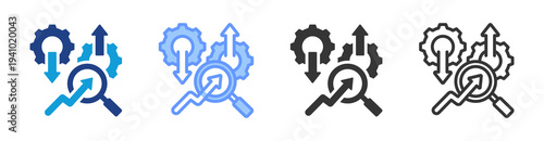 Input Output Analysis icon set multiple style collection