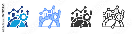 Efficiency Benchmark icon set multiple style collection