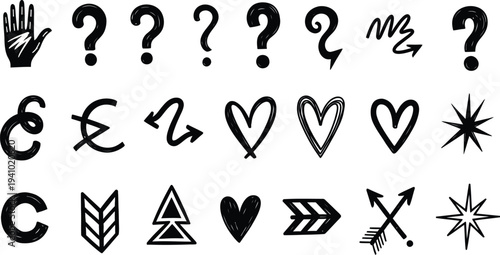Collection of hand drawn symbols and icons