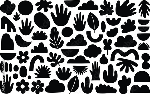 Collection of black silhouette icons featuring various desert plants and cacti