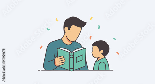 Father Reading Book to Young Son.