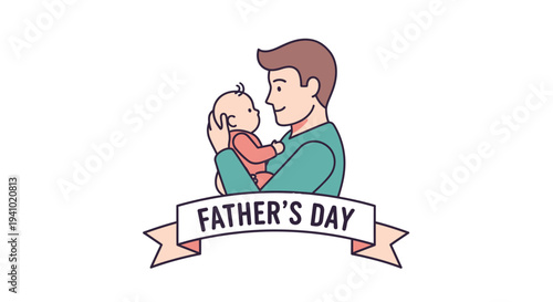 Father Holding Baby Fathers Day Illustration.