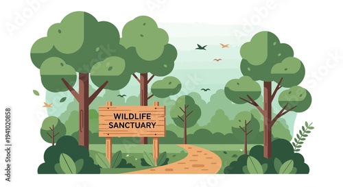 Wildlife Sanctuary Entrance with Lush Green Forest and Pathway