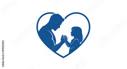 Mother and Child Silhouette Heart Illustration.