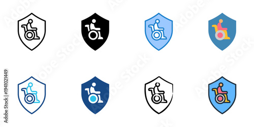 Disability Insurance icons set multiple style collection. Editable stroke 
