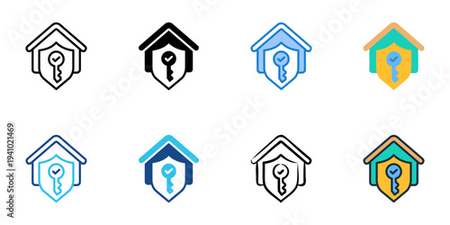 Renter Insurance icons set multiple style collection. Editable stroke 
