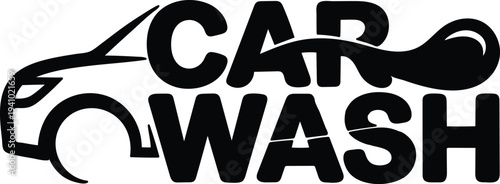 Car wash sign with a car silhouette and text  automotive service logo
